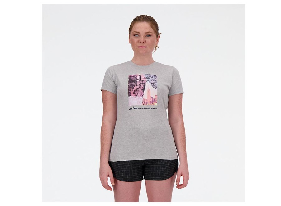 Women New Balance Shirts | Run For Life Graphic T-Shirt Athletic Grey