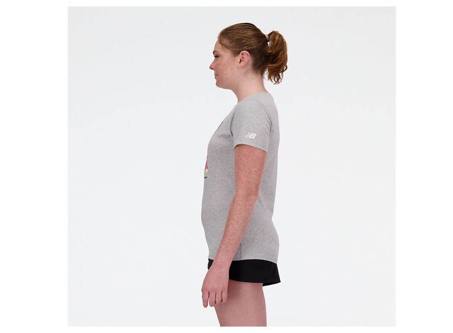 Women New Balance Shirts | Run For Life Graphic T-Shirt Athletic Grey