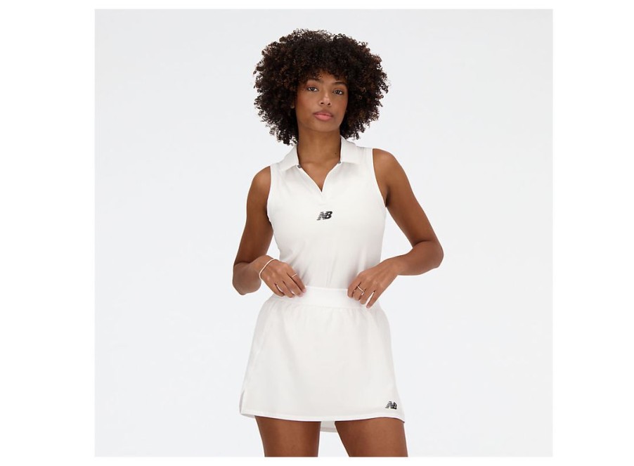 Women New Balance Shirts | Collared Tournament Tank White