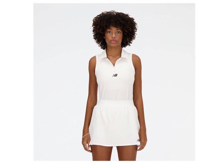 Women New Balance Shirts | Collared Tournament Tank White