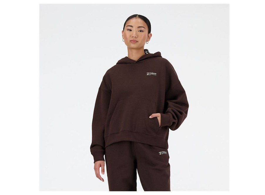 Women New Balance Hoodies & Sweatshirts | Linear Heritage Brushed Back Fleece Hoodie Black Coffee