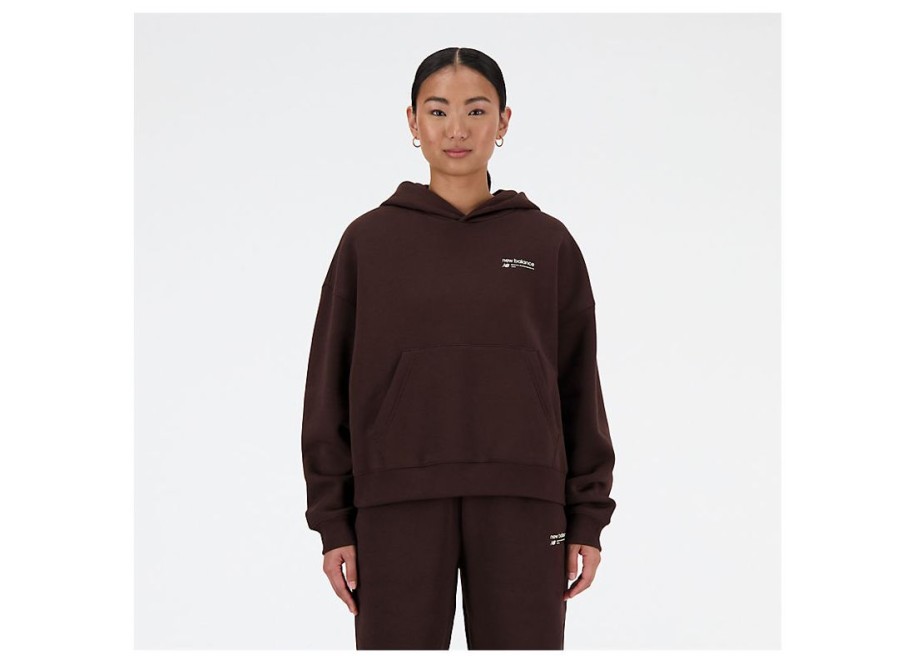 Women New Balance Hoodies & Sweatshirts | Linear Heritage Brushed Back Fleece Hoodie Black Coffee