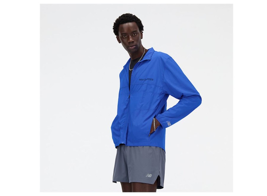 Men New Balance Jackets & Vests | Athletics Graphic Packable Jacket Blue Oasis