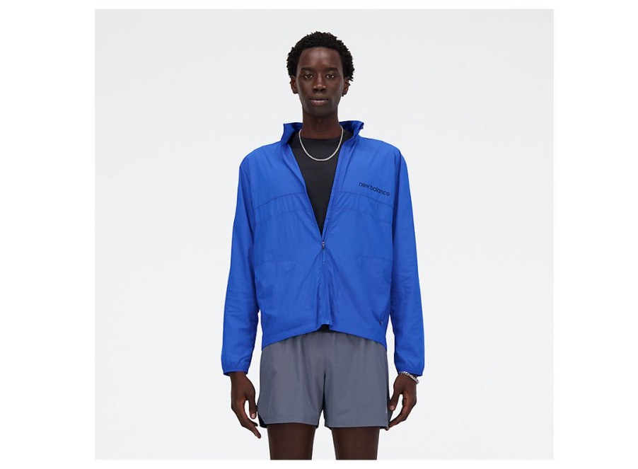 Men New Balance Jackets & Vests | Athletics Graphic Packable Jacket Blue Oasis