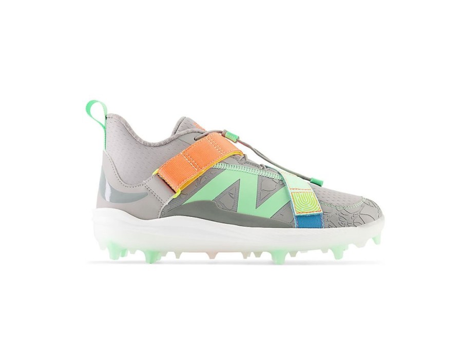 Women New Balance Softball | Fuelcell Lindor 2 Comp Team Away Grey With Electric Jade And Neon Dragonfly