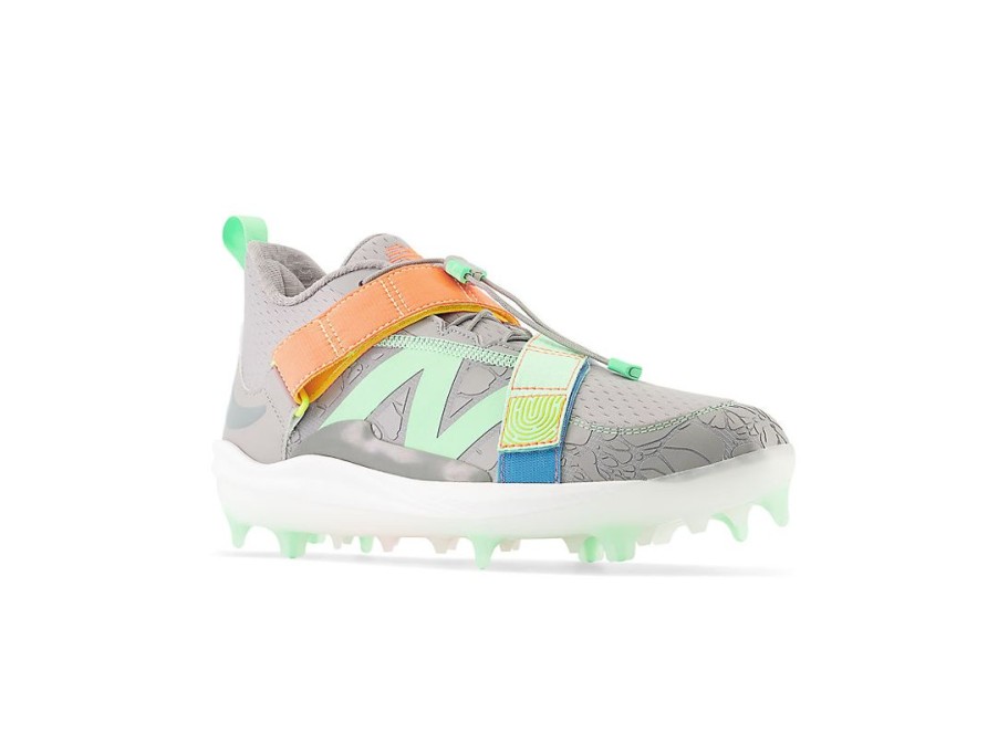 Women New Balance Softball | Fuelcell Lindor 2 Comp Team Away Grey With Electric Jade And Neon Dragonfly