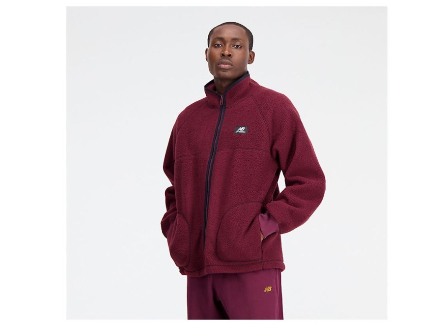 Men New Balance Jackets & Vests | Athletics Polar Fleece Full Zip Nb Burgundy