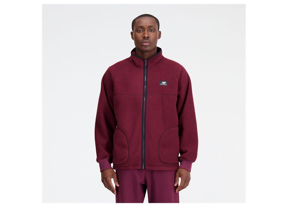 Men New Balance Jackets & Vests | Athletics Polar Fleece Full Zip Nb Burgundy