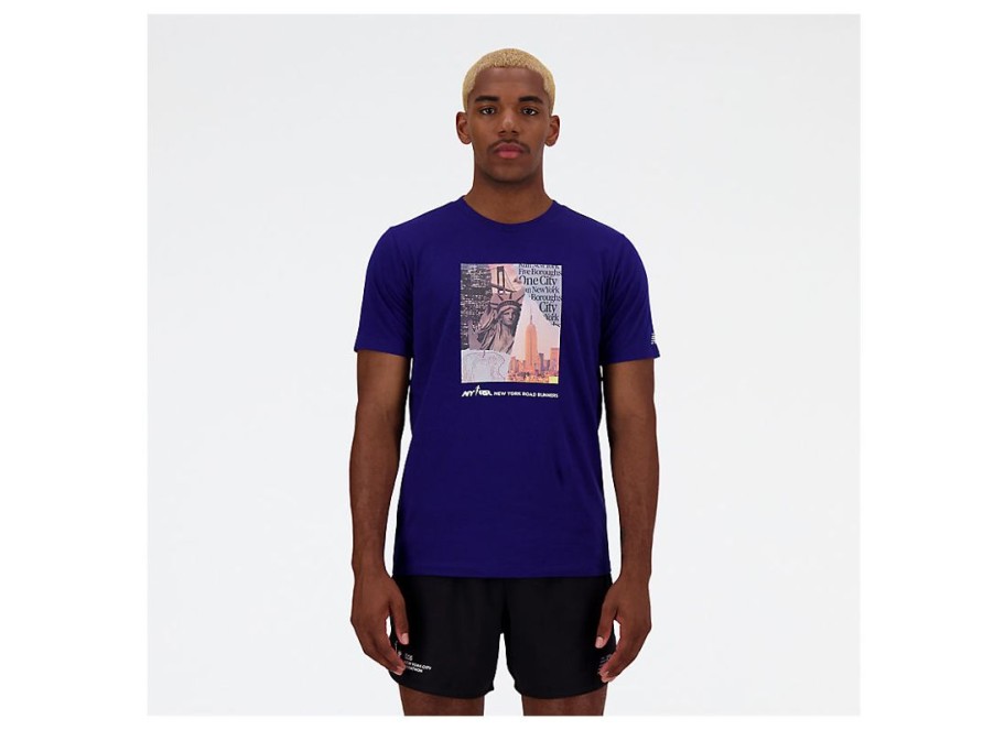 Men New Balance Shirts | Run For Life Graphic T-Shirt Victory Blue