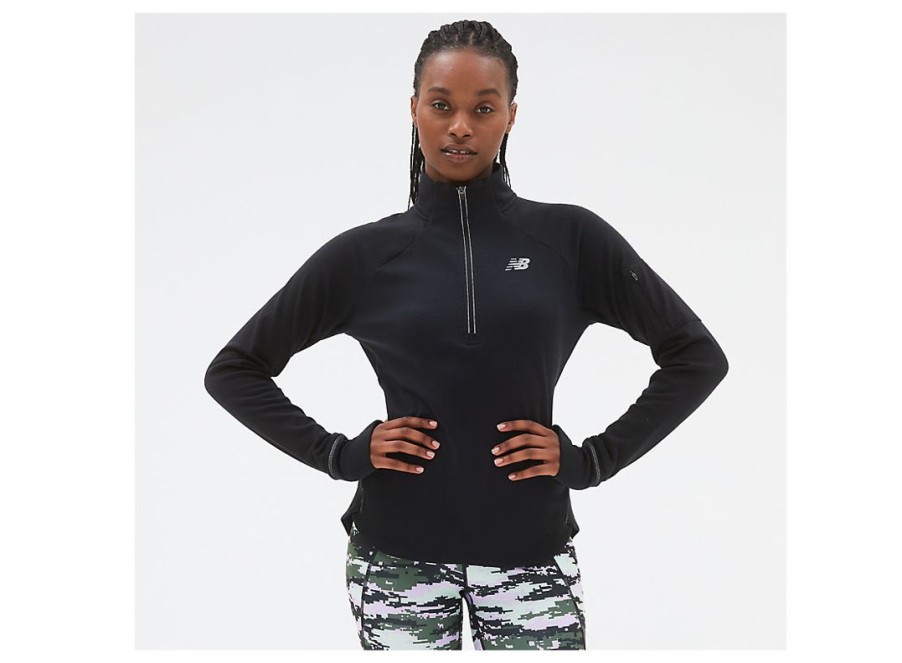 Women New Balance Golf | Nb Heat Grid Half Zip Black