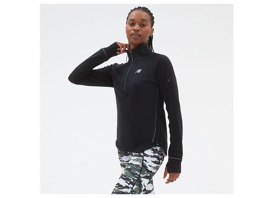 Women New Balance Golf | Nb Heat Grid Half Zip Black