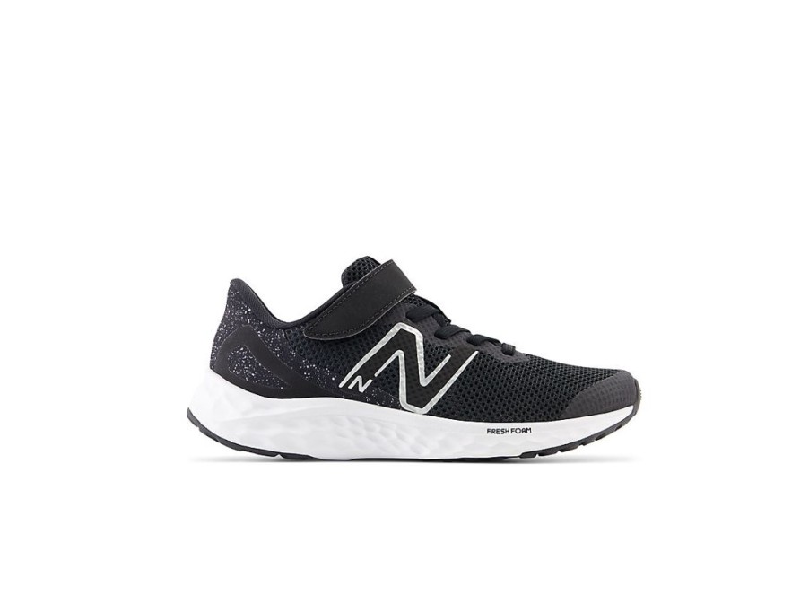 Kid New Balance Little Kids | Fresh Foam Arishi V4 Bungee Lace With Top Strap Black With White And Silver Metallic