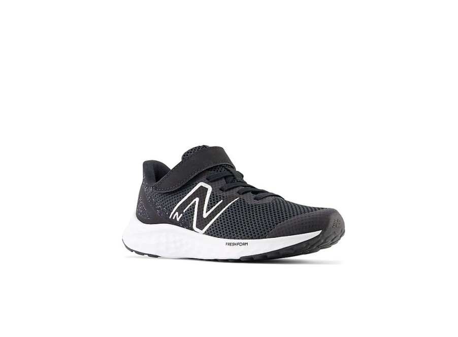 Kid New Balance Little Kids | Fresh Foam Arishi V4 Bungee Lace With Top Strap Black With White And Silver Metallic