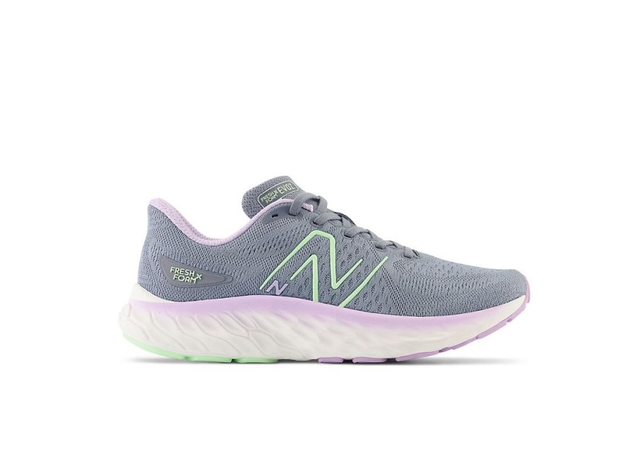 Women New Balance Running | Fresh Foam X Evoz V3 Arctic Grey With Green Aura And Cyber Lilac