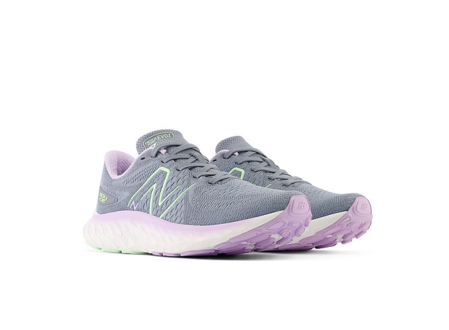 Women New Balance Running | Fresh Foam X Evoz V3 Arctic Grey With Green Aura And Cyber Lilac