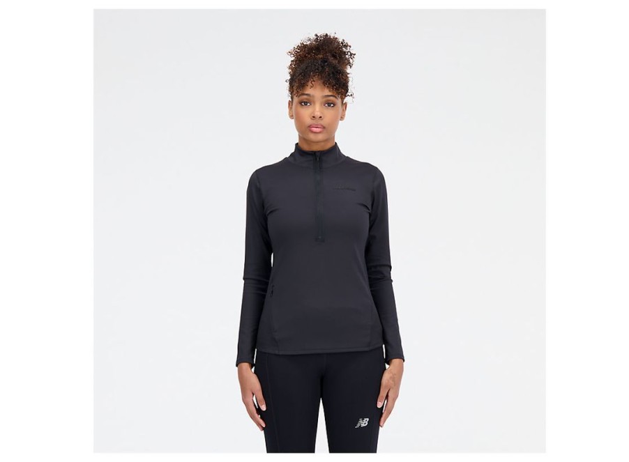 Women New Balance Hoodies & Sweatshirts | Achiever Shape Shield 1/2 Zip Black