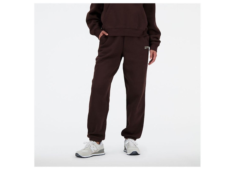 Women New Balance Pants | Linear Heritage Brushed Back Fleece Sweatpant Black Coffee