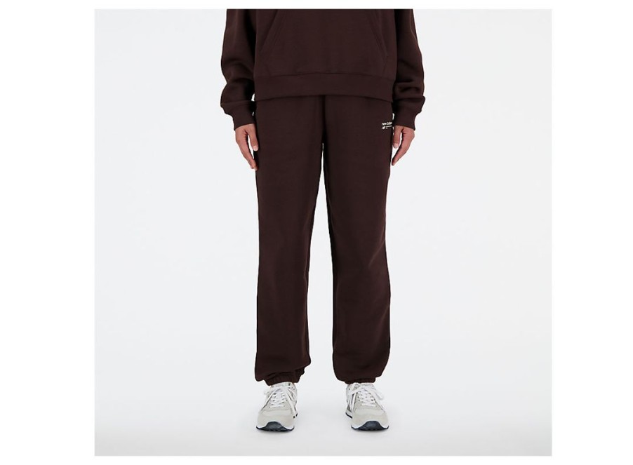 Women New Balance Pants | Linear Heritage Brushed Back Fleece Sweatpant Black Coffee