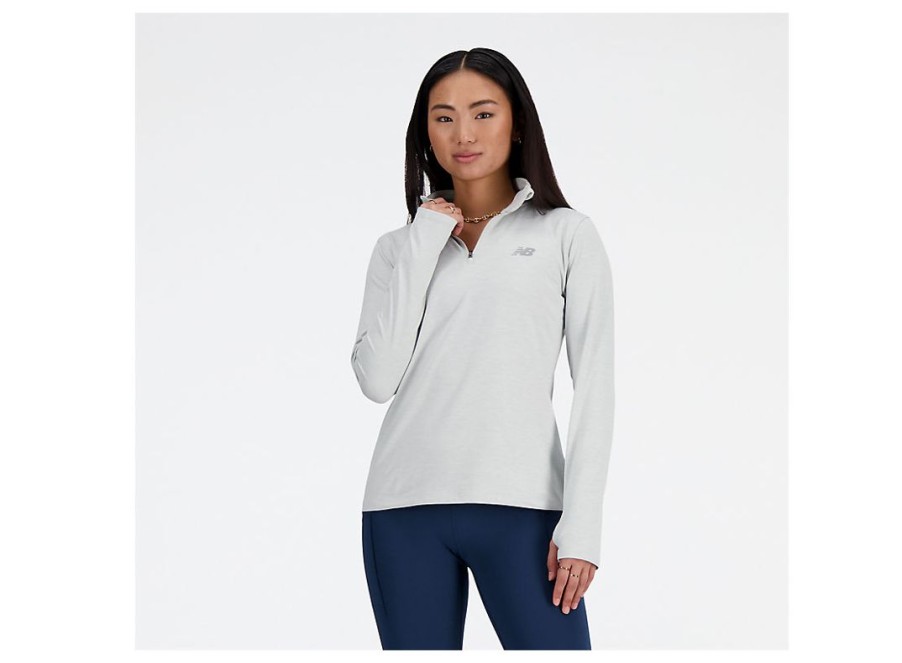 Women New Balance Hoodies & Sweatshirts | Sport Essentials Space Dye Quarter Zip Ash Heather