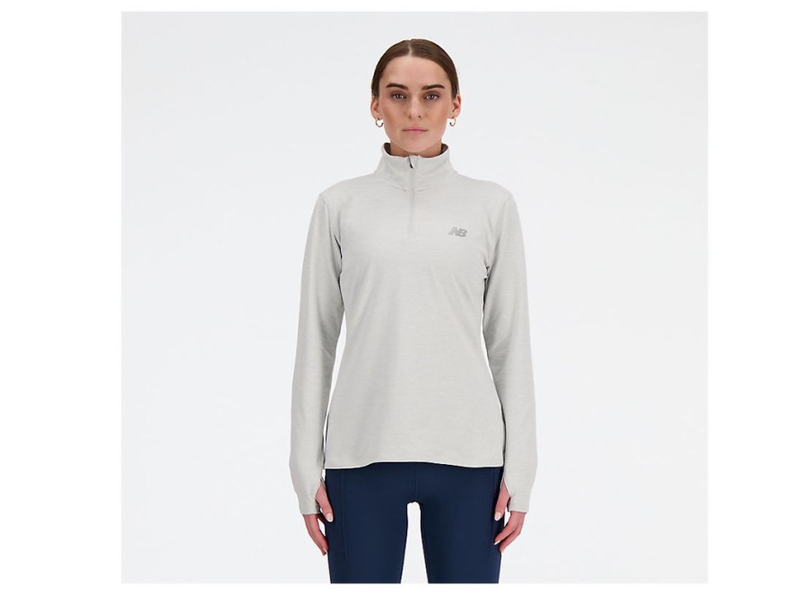 Women New Balance Hoodies & Sweatshirts | Sport Essentials Space Dye Quarter Zip Ash Heather