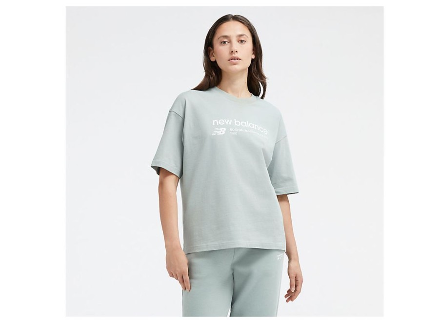 Women New Balance Shirts | Linear Heritage Jersey Oversized T-Shirt Juniper