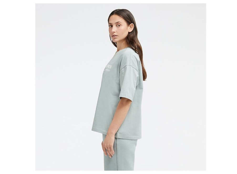 Women New Balance Shirts | Linear Heritage Jersey Oversized T-Shirt Juniper