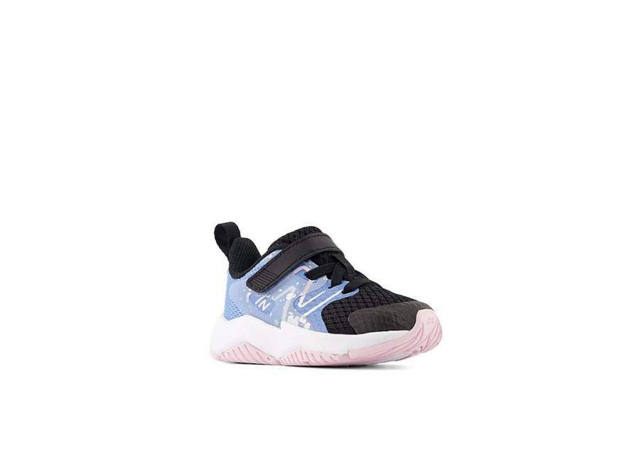 Kid New Balance Crib & Toddlers (Size - 10) | Rave Run V2 Bungee Lace With Top Strap Black With Blue Laguna And Light Raspberry