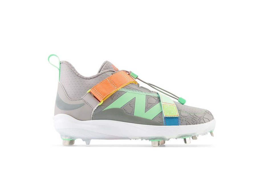 Men New Balance Baseball | Fuelcell Lindor 2 Metal Team Away Grey With Neon Dragonfly And Electric Jade