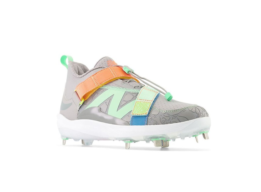 Men New Balance Baseball | Fuelcell Lindor 2 Metal Team Away Grey With Neon Dragonfly And Electric Jade