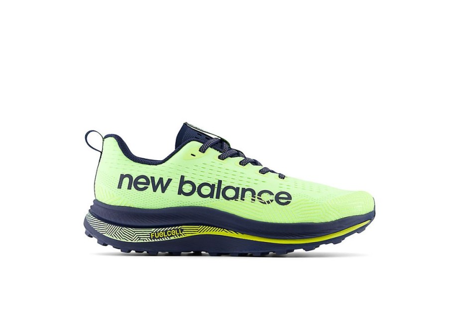 Men New Balance Running | Fuelcell Supercomp Trail Bleached Lime Glo With Nb Navy And Tea Tree