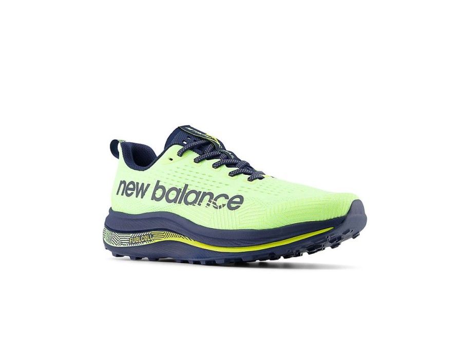 Men New Balance Running | Fuelcell Supercomp Trail Bleached Lime Glo With Nb Navy And Tea Tree