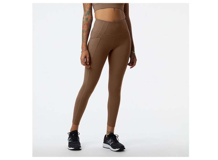 Women New Balance Leggings | Shape Shield 7/8 High Rise Pocket Tight Dark Mushroom