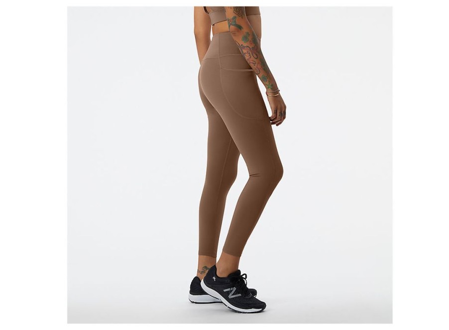 Women New Balance Leggings | Shape Shield 7/8 High Rise Pocket Tight Dark Mushroom