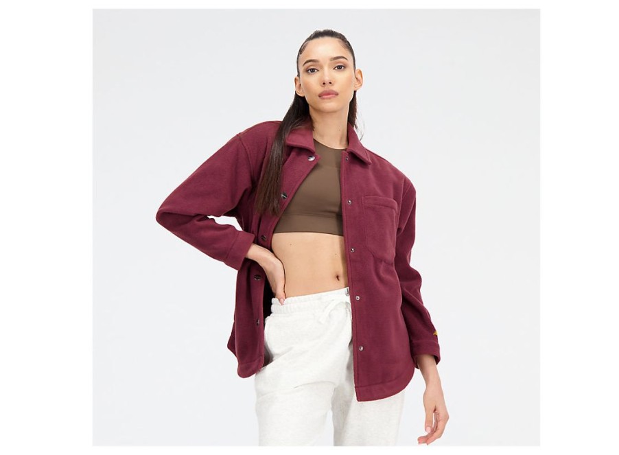 Women New Balance Jackets & Vests | Nb Athletics Polarfleece Shacket Nb Burgundy