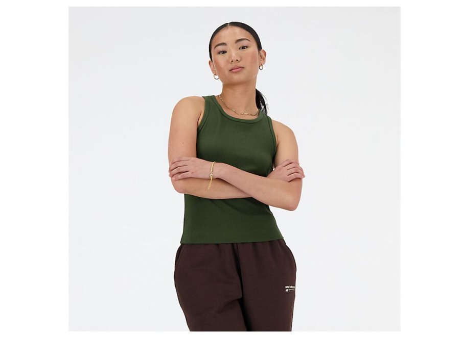 Women New Balance Shirts | Linear Heritage Rib Knit Racer Tank Kombu