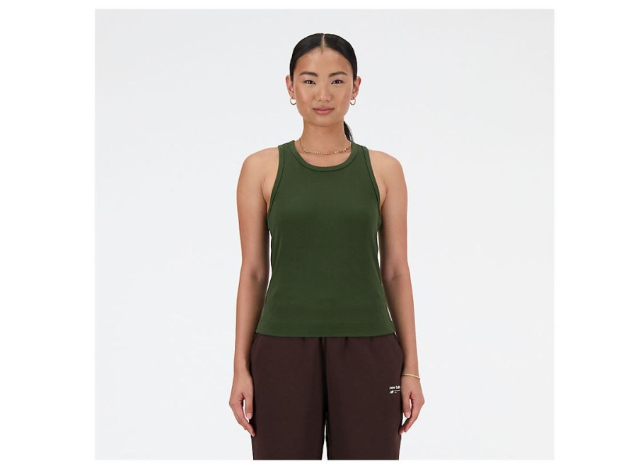 Women New Balance Shirts | Linear Heritage Rib Knit Racer Tank Kombu