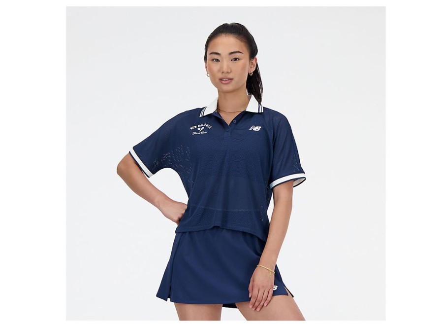 Women New Balance Shirts | Mesh Tournament Polo Nb Navy