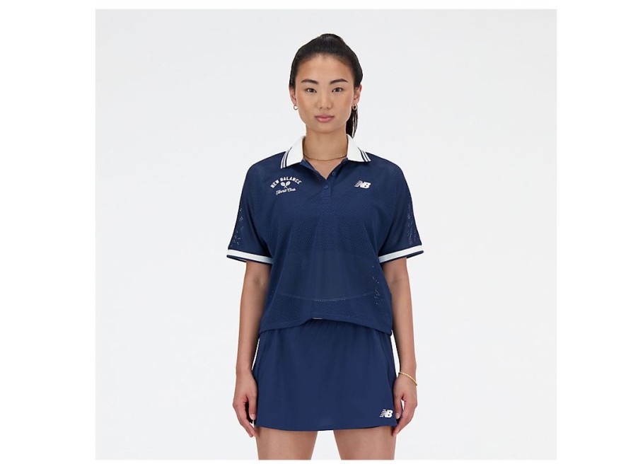 Women New Balance Shirts | Mesh Tournament Polo Nb Navy