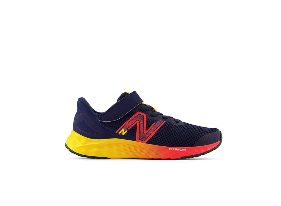 Kid New Balance Little Kids | Fresh Foam Arishi V4 Bungee Lace With Top Strap Team Navy With Electric Red And Egg Yolk