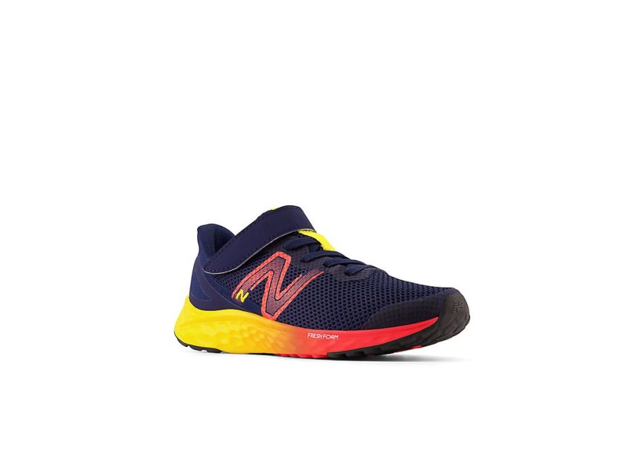 Kid New Balance Little Kids | Fresh Foam Arishi V4 Bungee Lace With Top Strap Team Navy With Electric Red And Egg Yolk