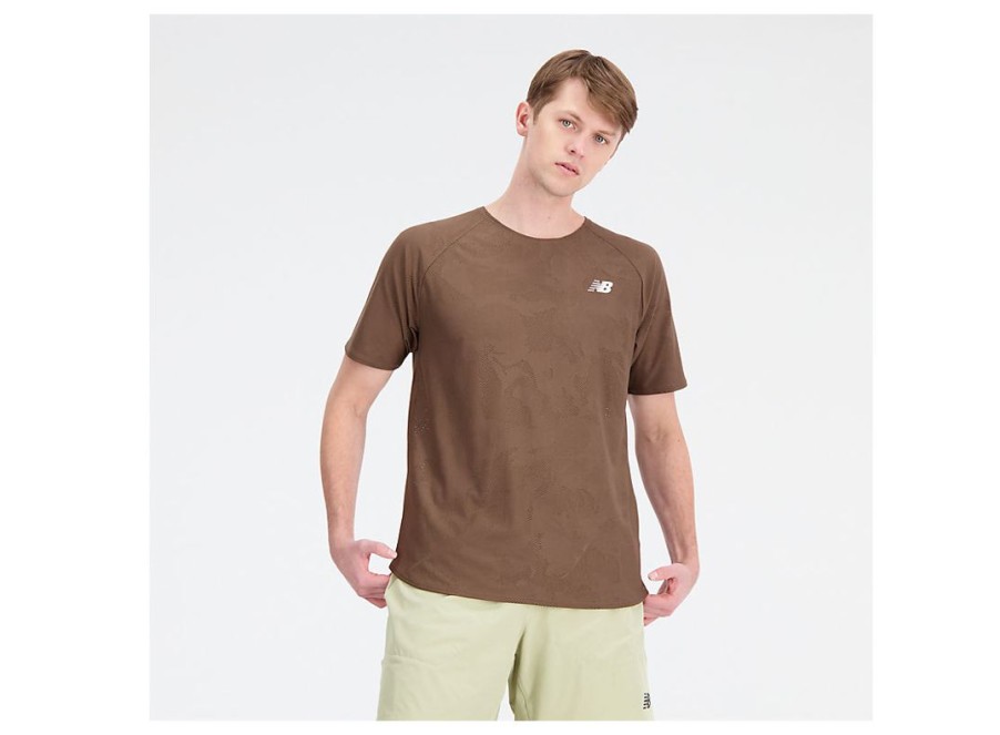 Men New Balance Shirts | Q Speed Jacquard Short Sleeve Dark Mushroom