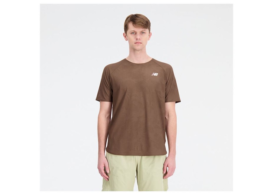 Men New Balance Shirts | Q Speed Jacquard Short Sleeve Dark Mushroom