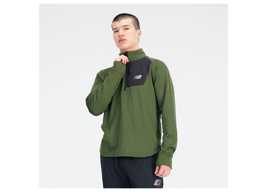 Men New Balance Hoodies & Sweatshirts | Nb Heat Grid Half Zip Kombu Heather