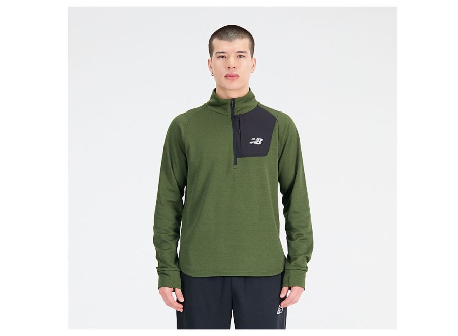 Men New Balance Hoodies & Sweatshirts | Nb Heat Grid Half Zip Kombu Heather