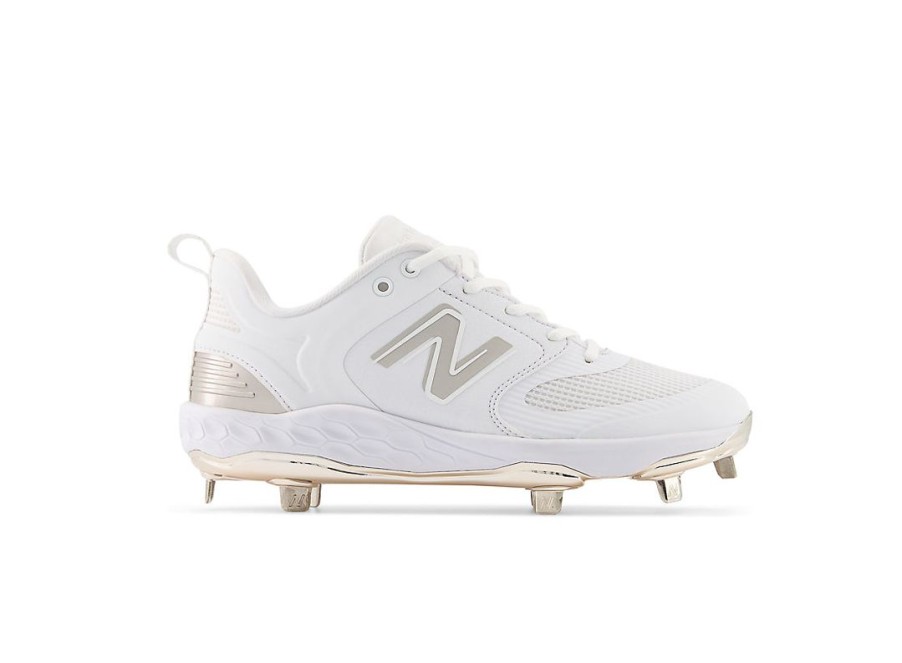 Women New Balance Softball | Fresh Foam X Velo V3 Champagne Metallic White With Champagne Metallic