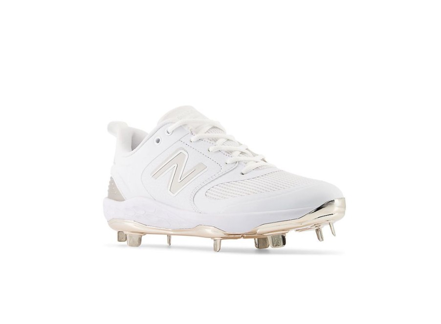 Women New Balance Softball | Fresh Foam X Velo V3 Champagne Metallic White With Champagne Metallic