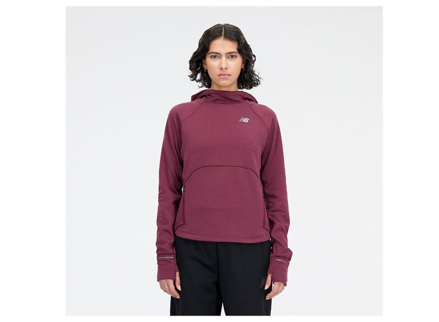 Women New Balance Hoodies & Sweatshirts | Nb Heat Grid Hoodie Pullover Nb Burgundy Heather