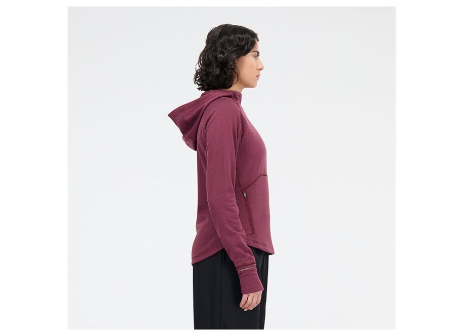 Women New Balance Hoodies & Sweatshirts | Nb Heat Grid Hoodie Pullover Nb Burgundy Heather