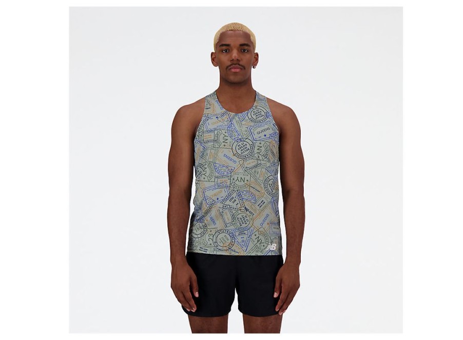 Men New Balance Shirts | Run For Life Printed Singlet Multi Colors