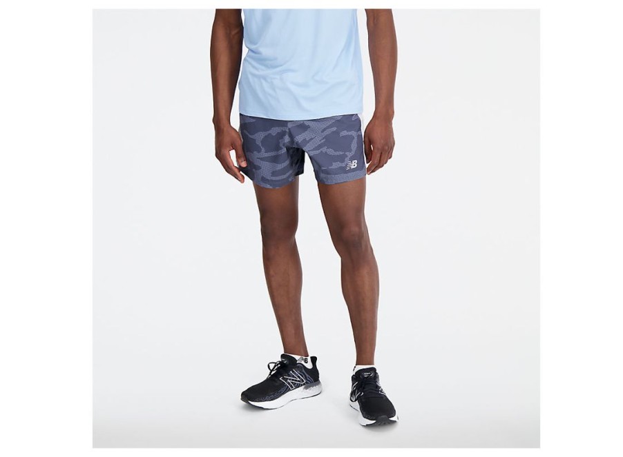 Men New Balance Shorts | Printed Accelerate 5 Inch Short Grey